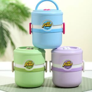 Stainless Steel 2 layer Lunch Box with Foldable Spoon | Portable & Insulated | Secure Lock with Handle | 940 ML | Assorted Colors | Box Packing