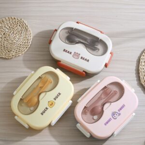 Stainless Steel Lunch Box with Spoon & Chopstick | 4 Compartment | Seal proof & Leakproof | Sauce Bowl | 1250+150 ML | Assorted Colors | Box Packing