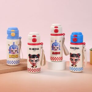 Stainless Steel Insulated Printed Kids Sipper with Carry Band | Dual Sipper | Portable & Leakproof | 500 ML | Assorted Colors | Box Packing