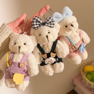 Trendy Cute Cartoon Teddy Bear Plush Toy Keyring cum Bag Charm with Lanyard | 10 CM | Plushies | Loose Packing