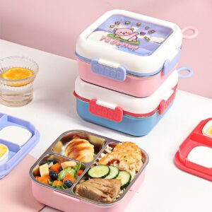 Stainless Steel Lunch Box with Sauce Bowl & Spoon | 3 Compartment | Cartoon Printed | Portable & Leakproof | Secure Lock | 1000 ML | Assorted Prints | Box Packing