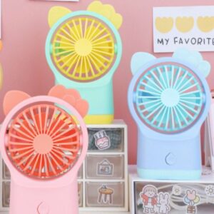 Cute Cartoon Shape USB Pocket Fan with USB Cable | 3 Wind Speed | Rechargeable | Portable & Compact |19.5*4.5*12 CM | Assorted Colors | Box Packing