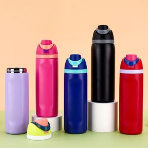 Stainless Steel Slim Bottle with Straw & Carry Band | Double wall Insulation | Dual Drinking System & Leakproof | 800 ML | Assorted Colors | Box Packing