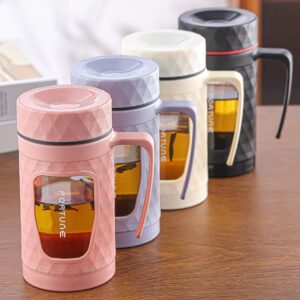 Glass Coffee Cup with Handle | Outer Plastic & Inner Glass | 500 ML | Portable & Leakproof | Assorted Colors | Box Packing