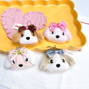 Cute Bow Tie Puppy Plush Toy Keyring with Colorful Metal Clasp | 10 CM | Plushies | Backpack Charm | Loose Packing
