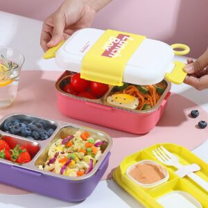 Stainless Steel 3 Compartment Bento Lunch Box with Sauce Bowl & Spoon | Portable & Leakproof | Secure Lock | 1000 ML | Assorted Colors | Box Packing