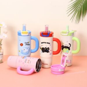 Stainless Steel Insulated Printed Tumbler with Straw & Handle | Double wall Insulation | Portable & Leakproof | 800 ML | Assorted Colors | Box Packing