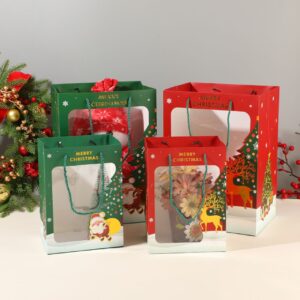 Paper Christmas Gift Bags with Window | Paper Bag | Assorted Colors & Prints | OPP Packing