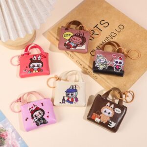 PU Leather Kawaii Theme Printed Purse Key Chain | Zip Closure | Waterproof | 6.5*1.5*7.5 CM | Assorted Colors | OPP Packing