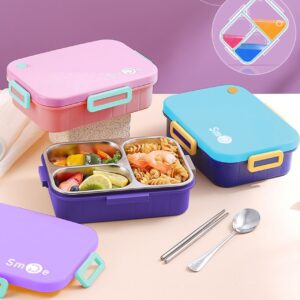 Stainless Steel Bento Lunch Box with Spoon & fork Set | 3 Compartment | Portable & Leak-proof | 750 ML | Assorted Colors | Box Packing