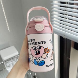 Stainless Steel Printed Thermos Dual Sipper Cup with Handle | Portable & Lightweight | Leakproof | 500 ML | Assorted Colors | Box Packing