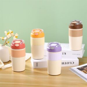 Stainless Steel Double wall Travel Coffee Sipper with Silicone Sleeves  | Portable & Leakproof | Dual Drinking System | 380 ML | Assorted Colors | Box Packing