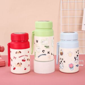Stainless Steel Insulated Food Bowl with Carry Band | Cartoon Printed | Portable & Leakproof | Wide Mouth | 1000 ML Assorted Colors | Box Packing