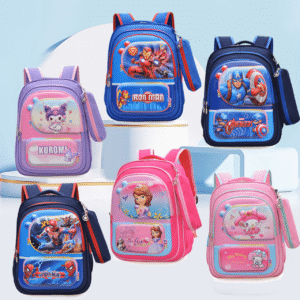 Oxford Fabric 16" Dual 3D Hardcase 3 Compartment Kids Backpack | Kindergarten School Bags | 3 Zipper | Assorted Colors & Designs | OPP Packing