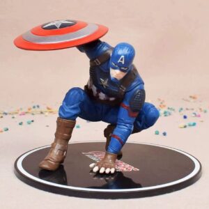 Captain America Action Figure with Shield | PVC Anime Collectible | Round Base | Decorative Item | 10 Cm | Box Packing